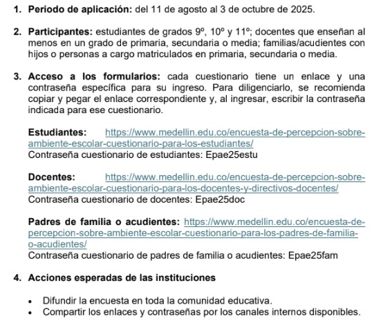 Aplicación de la encuesta de percepción de ambiente escolar 2025