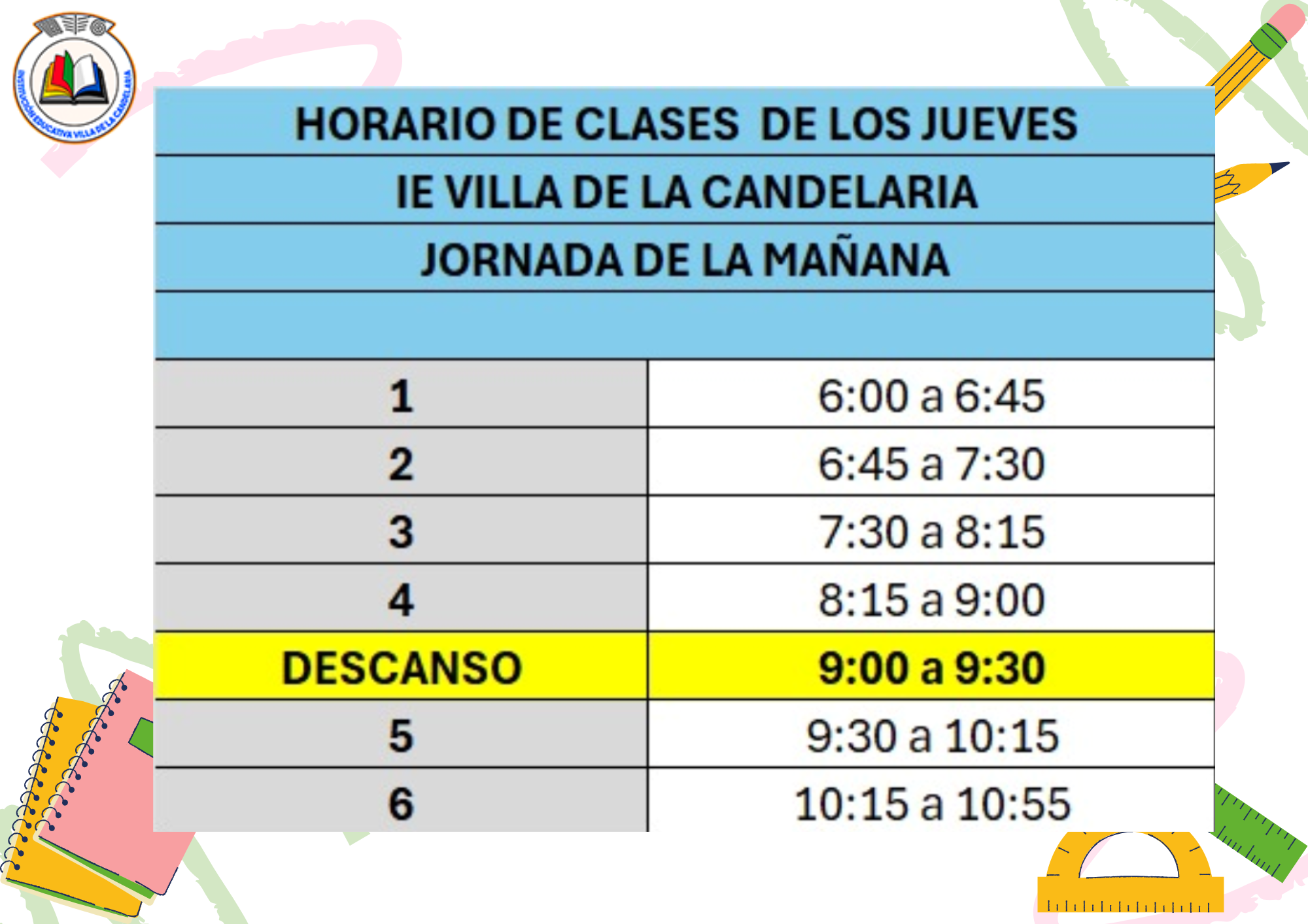 Horario de los días JUEVES.
