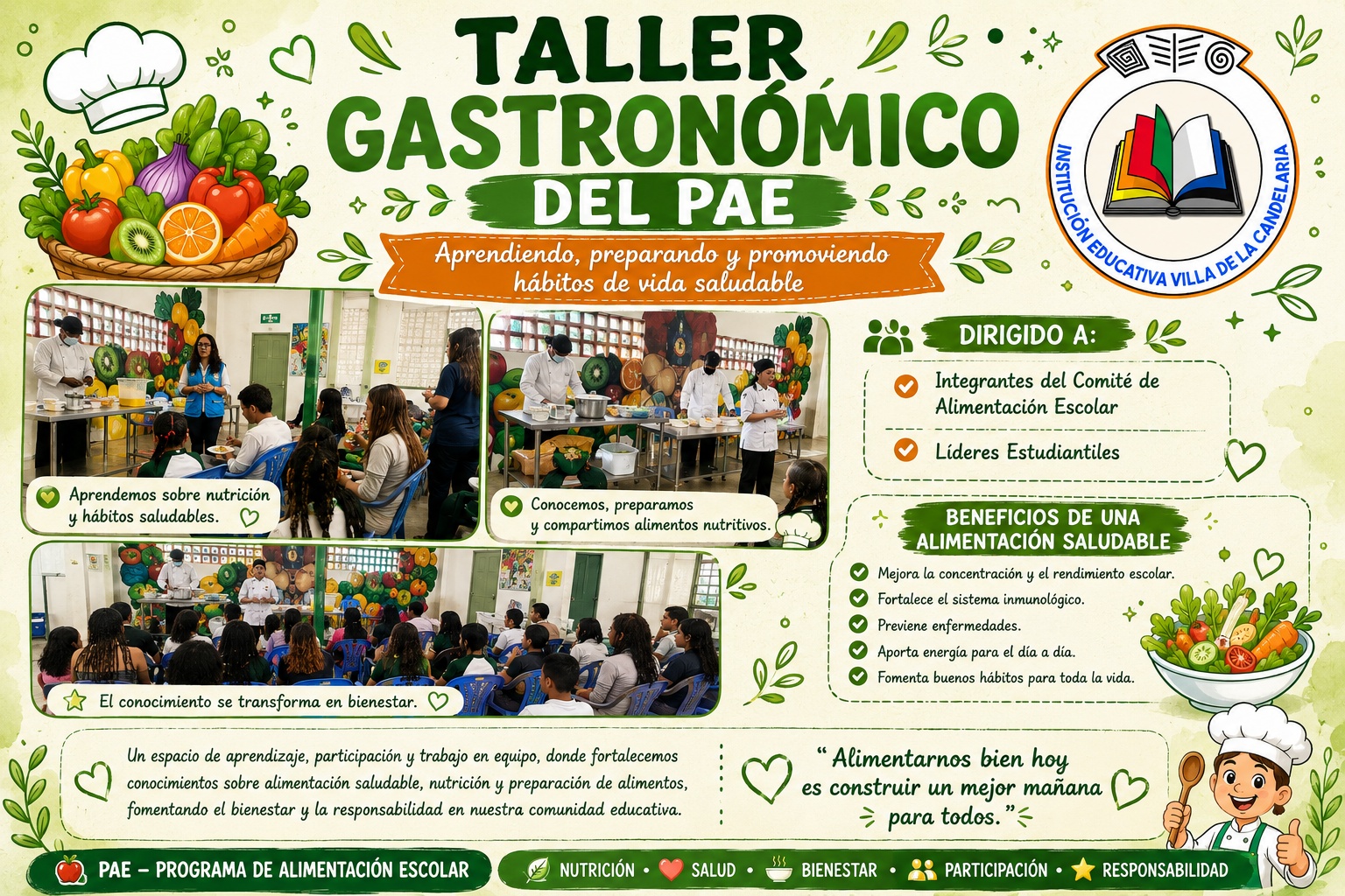 TALLER GASTRONÓMICO Dirigido a: Integrantes del comité de alimentación escolar y líderes estudiantiles