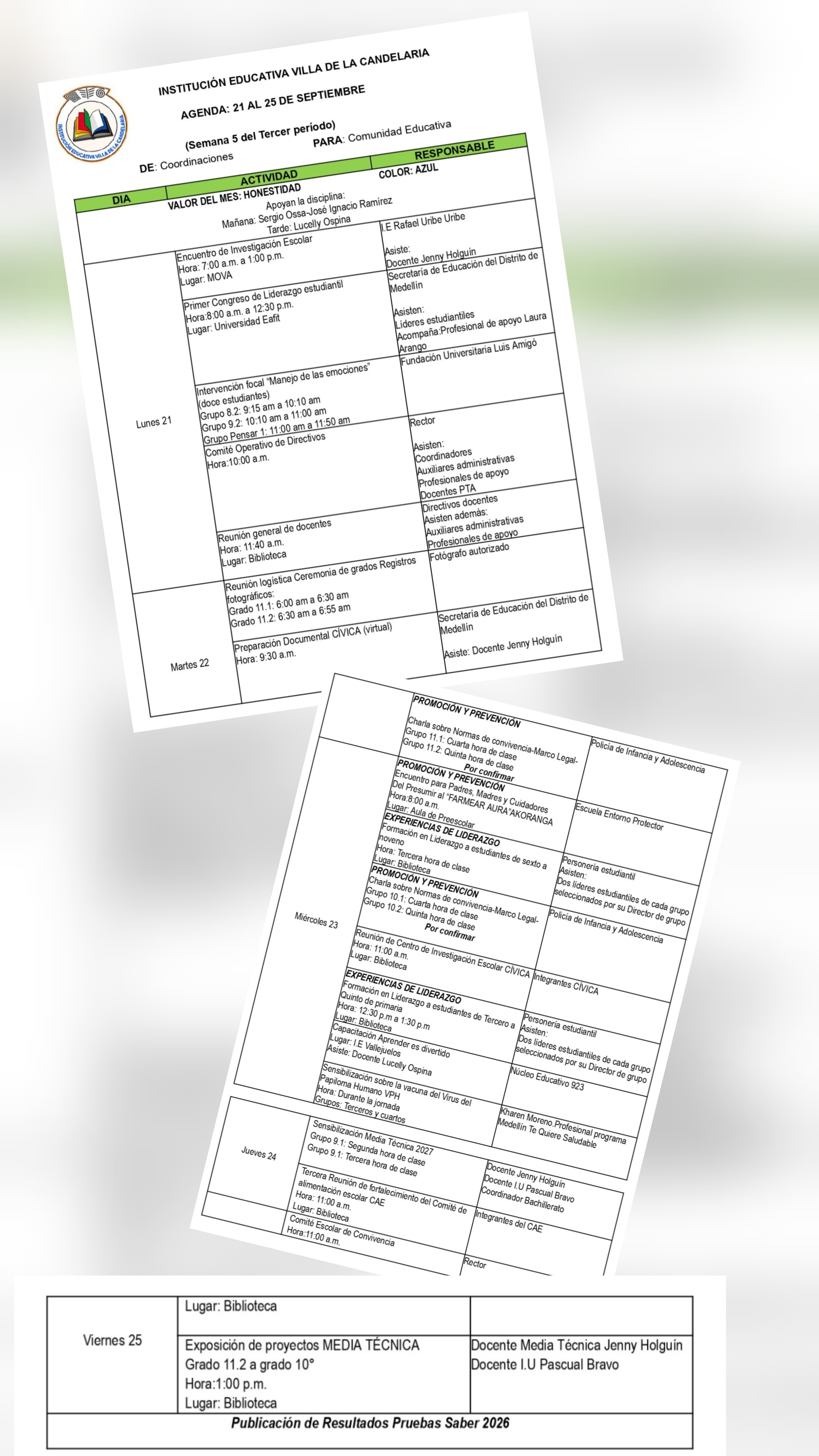 SEMANA DEL 21 al 25 de Septiembre