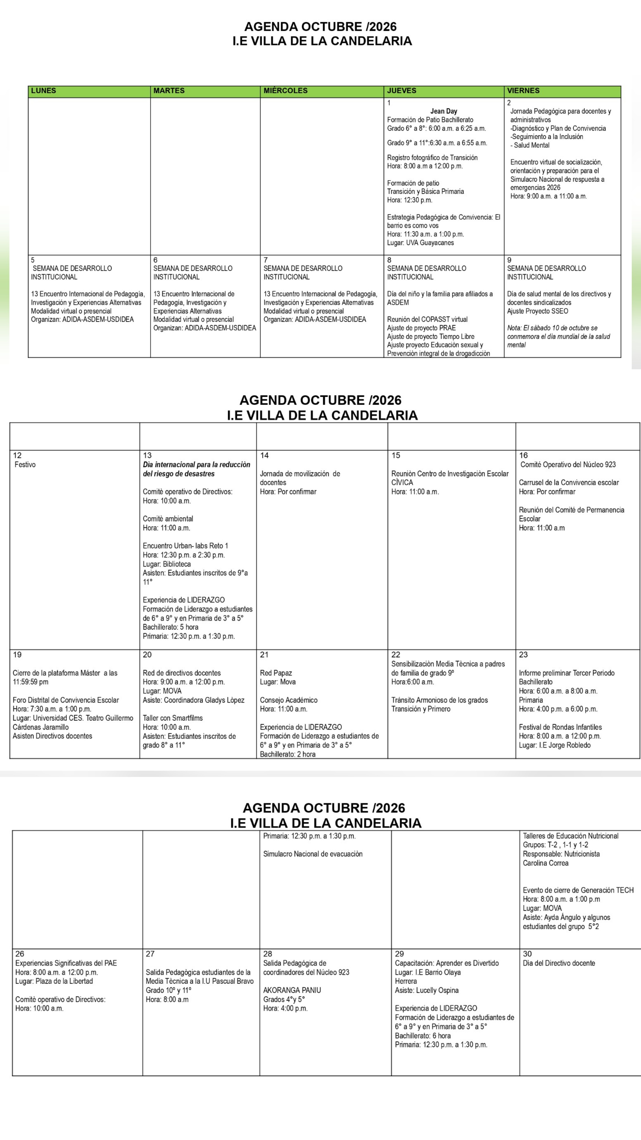 Agenda Septiembre