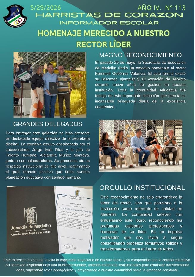 La Secretaria de Educacion de Medellin realiza un reconocimieto al rector de Nuestra Institucion educativa por los años de servicio.