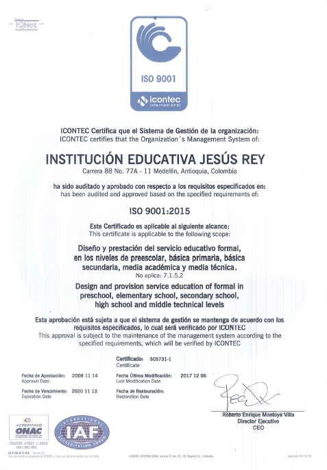 Certificado 9001 2015 Jesús Rey